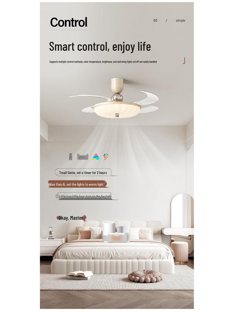 Modern Minimalist Silent Ceiling Fan with Light - High Airflow for Living Room, Dining Room, and Bedroom