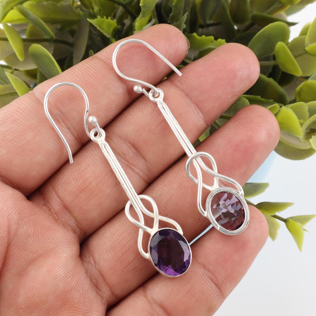 Amethyst Earrings Gemstone Jewelry, 925 Solid Sterling Silver Earrings, Gift For Women Handmade Earrings For Wedding Gift