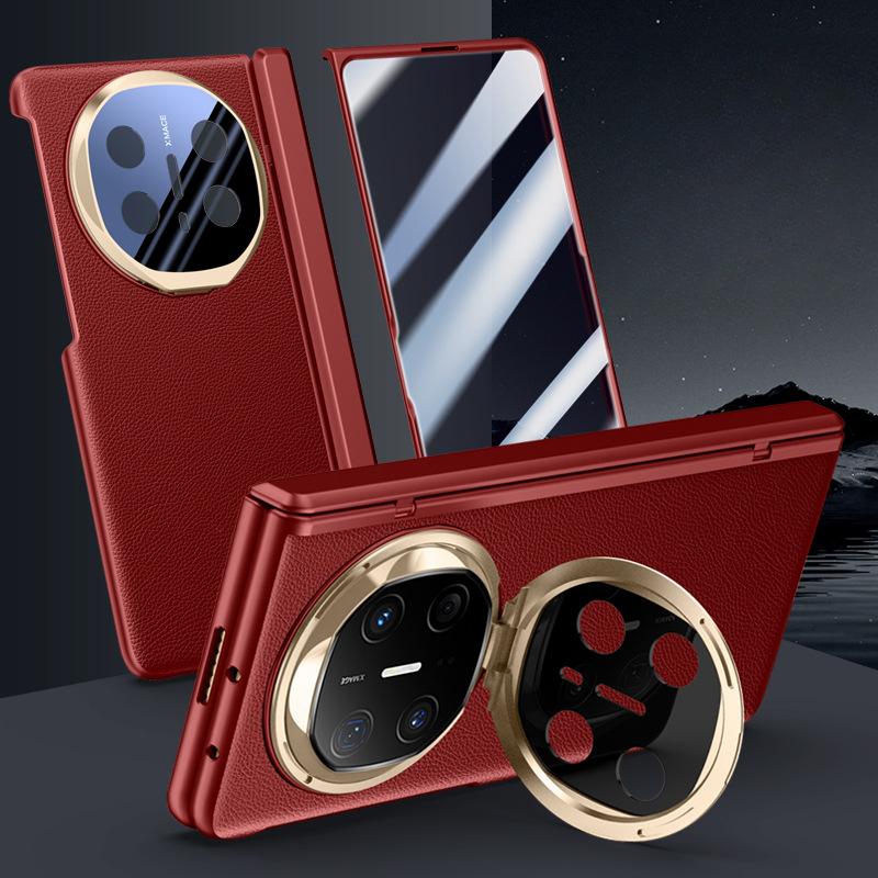 Suitable for Huawei MateX6 Mobile Phone Case Folding Lens Bracket Central Shaft Hinge Spring Anti-fall Business Men's Plain Leather Case
