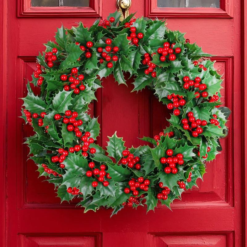 Christmas Wreath Green Garlands Front Door Wreath with Red Berries Decorative Wreath For Door Wall Porch Decoration