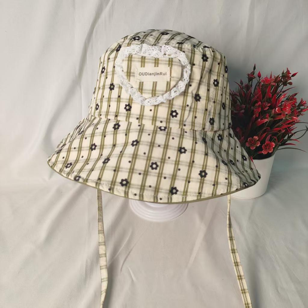 Sweet Love Small Flower Plaid Fisherman Hat Children's New Summer Outdoor Versatile Sunshade Sun Hat