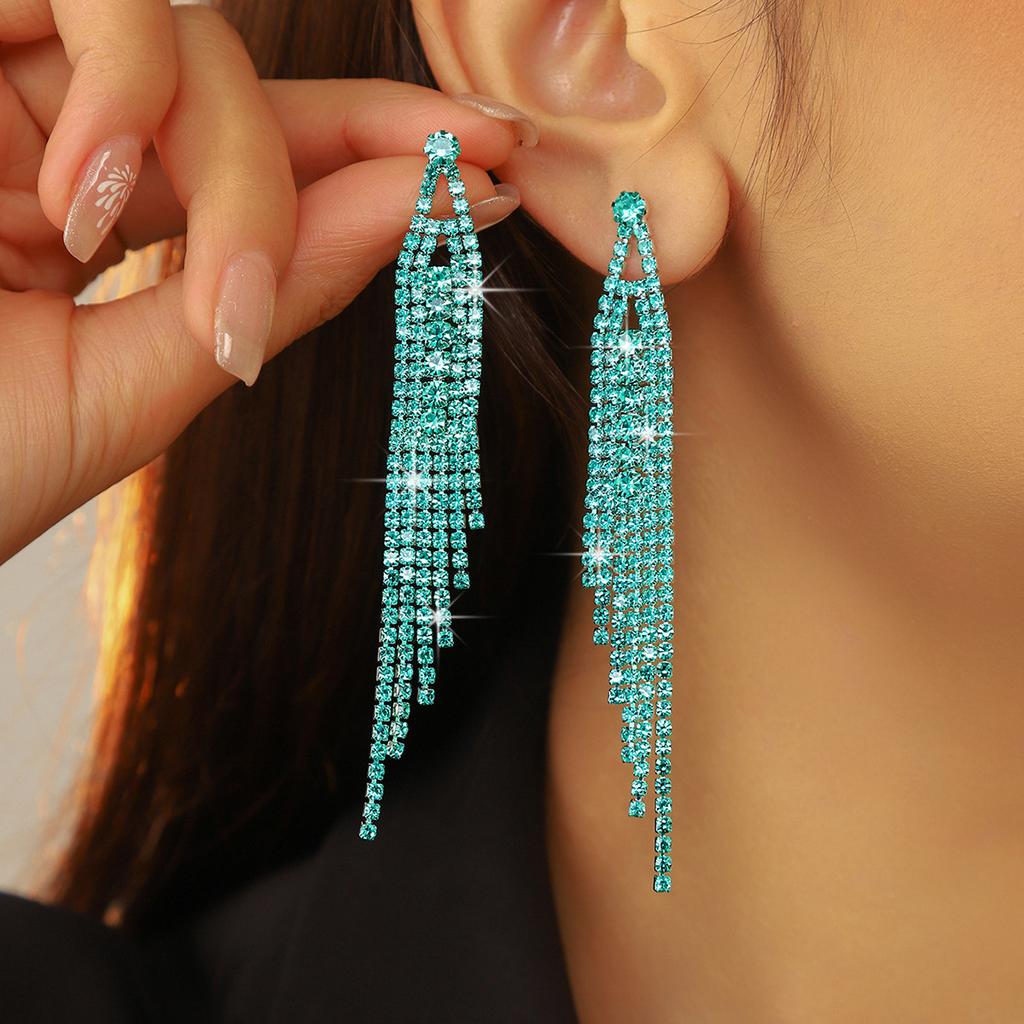 High-end Luxury Super Flash Rhinestone Long Fringed Earrings for Women