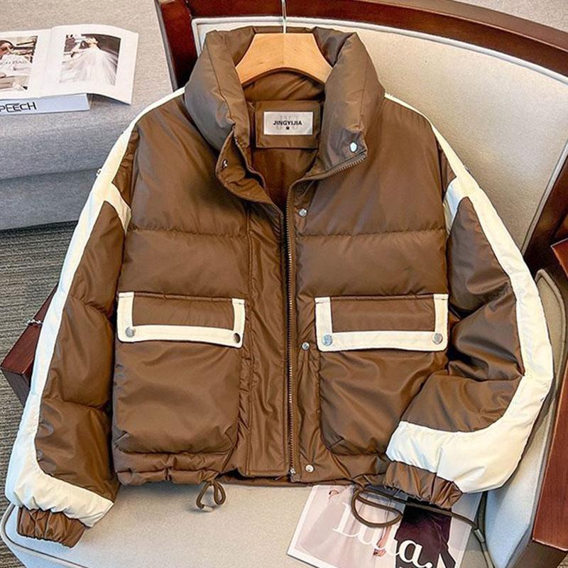 Winddichte und wasserdichte Winter-PU-Jacken für Damen, verdickte, lockere Parkas mit Taschen, Mantel für Frauen, warme, wattierte Jacke für Damen