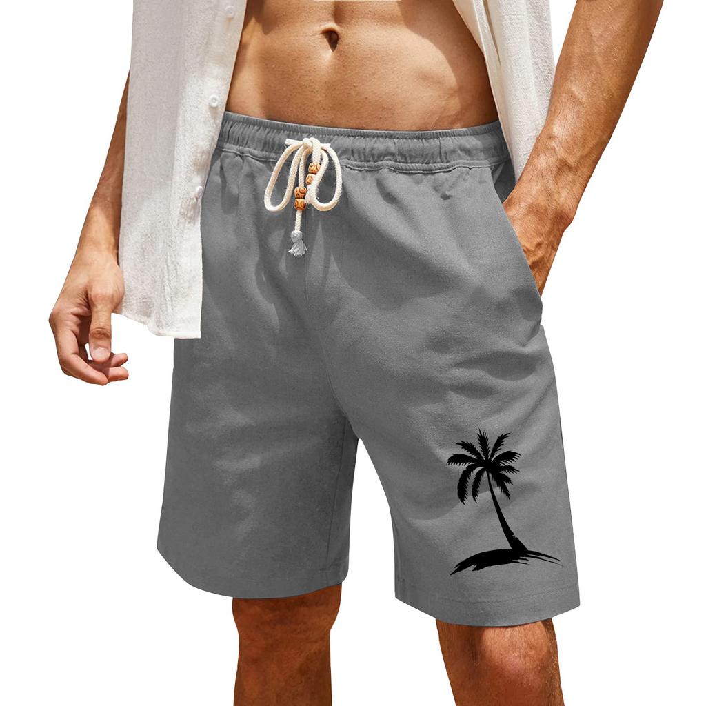 Men's Print Cotton Linen Casual Shorts Men's Fashionable Beach Shorts