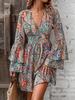 Elegant Floral Print V Neck Long Sleeve Midi Dress For Office Wear