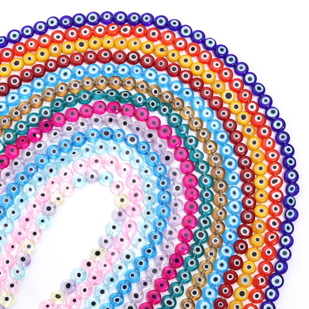1 Strand Flat Round Glass Beads Evil Eye Lampwork Spacer Beads For Handmade Earring Bracelet Jewelry Making Supplies 4 6 8 10mm