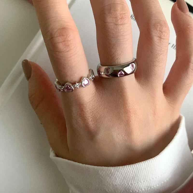 Einzigartiger pinker Herzförmiger Zirkonring Für Damen Stilvoller Verstellbarer Modeschmuck