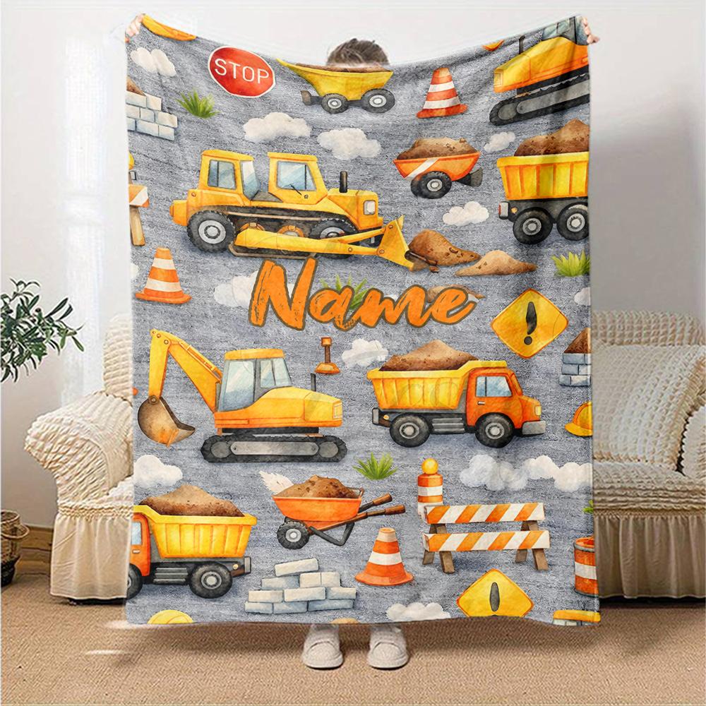 Custom Name excavator Theme Printed Blanket - Perfect for Couch, Bed, Travel & Outdoor Use | Machine Washable, Cozy & Durable.