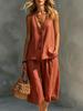 Women 2 Piece Outfit Sleeveless V Neck Button Vest & Capri Culottes Set Summer Holiday Casual Linen Look Suit