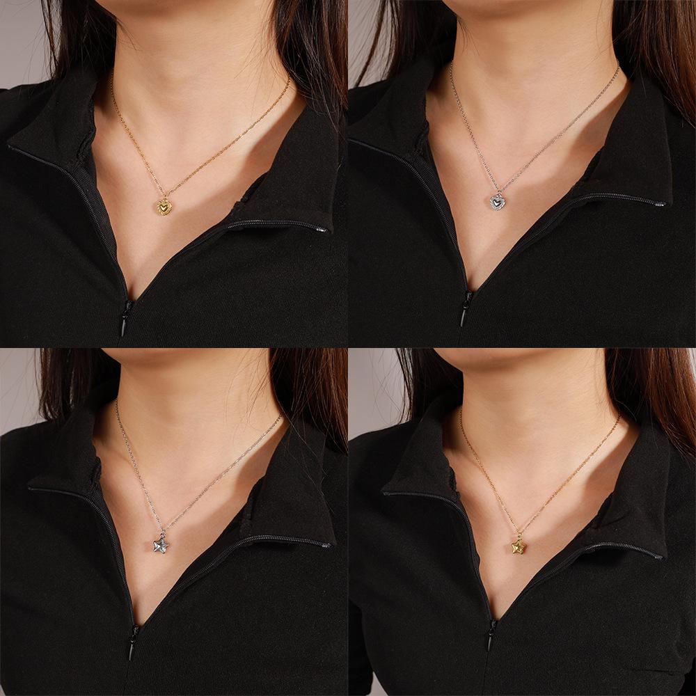 Retro Heart and Star Stainless Steel Pendant Necklace with Color Retention