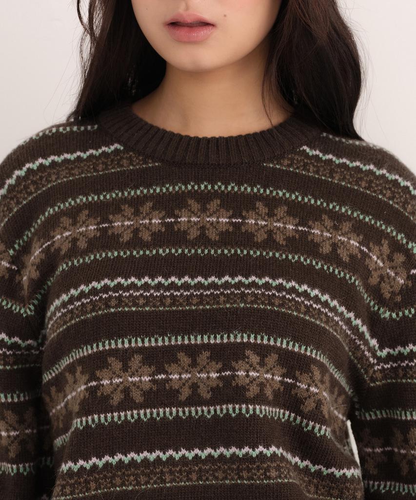 MUSINSA STANDARD WOMAN Women'S Nordic Fair Isle Crew Neck Knit [Brown]