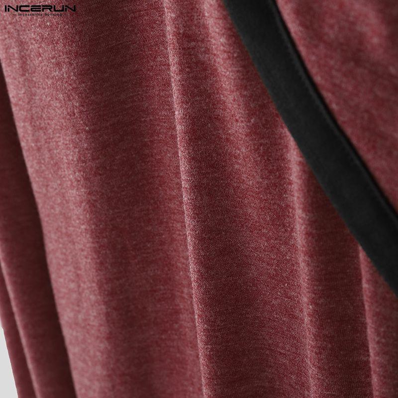 INCERUN Men's Irregular Neck Long Sleeve Stitching Casual Autumn T-shirts Undershirts