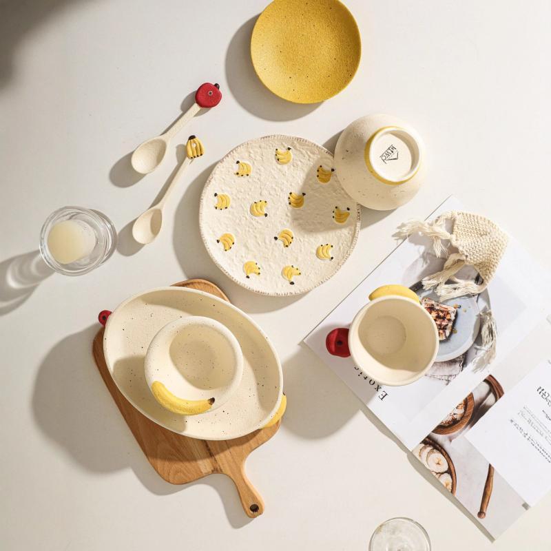 Cute Cartoon Apple & Banana Ceramic Soup Plate