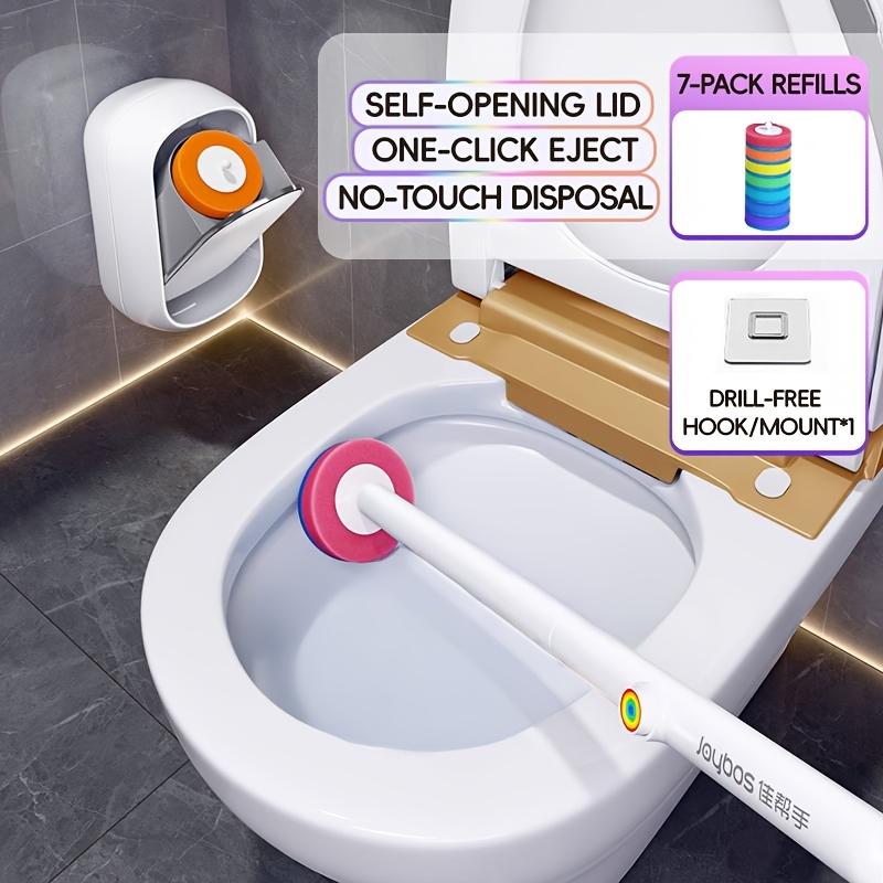 Handsfree Toiletborstel met Lange Steel en Basis Set, Badkamerschrobber met Geïntegreerde Opbergbak, Wandmontage of Vrijstaand Toilet Reinigen