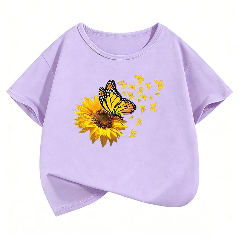 Fashion Butterfly Flower Design TShirt Printed T Shirt Girls Summer Cartoon Short Sleeve Tops TShirts Cute Girls Clothing