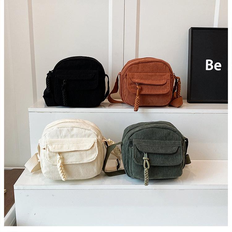 Quadratische Cord-Umhängetasche im koreanischen Stil, modische, lässige Schultertasche für Damen, Studentinnen, kleine Alltagshandtasche