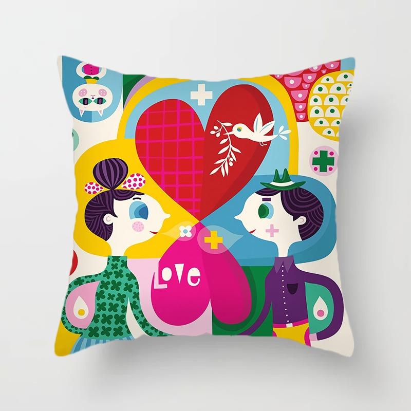 Juste de coussin colorée peinte d'art du monde, taie d'oreiller de luxe, décoration de bureau, décoration de la maison