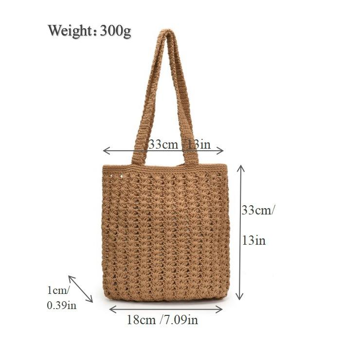 Single shoulder hollow straw bag handmade cotton thread woven bag Single shoulder large capacity versatile tote bag Women's vacation beach bag