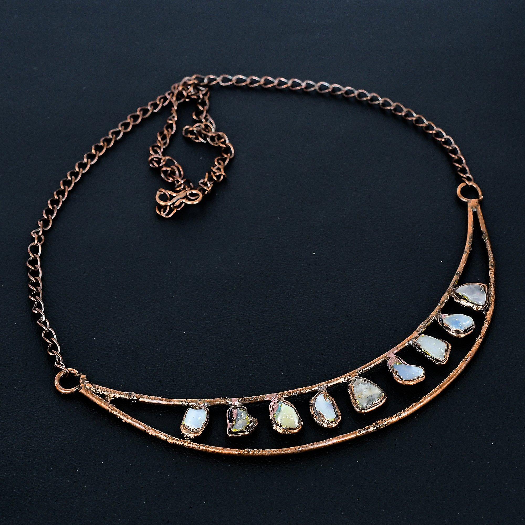

Rainbow Moonstone Necklace Gemstone Jewelry, Copper Electroformed Necklace, Adjustable Handmade Beautiful Jewelry Chain Necklace