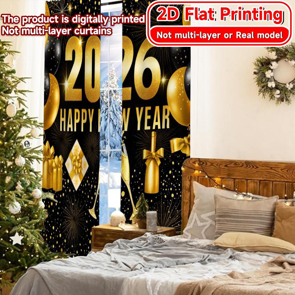 2D Flat Printing,2pcs Golden Celebration(3) Popular Minimalist Curtains Durable Polyester Curtains Outdoor Decorations Ldeal for