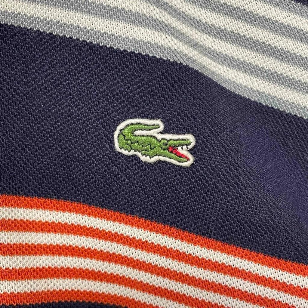 Used LACOSTE Short Sleeve Polo Shirt Border Pique Crocodile Logo Patch One Point Men's 5 Sizes L To XL Equivalent Navy