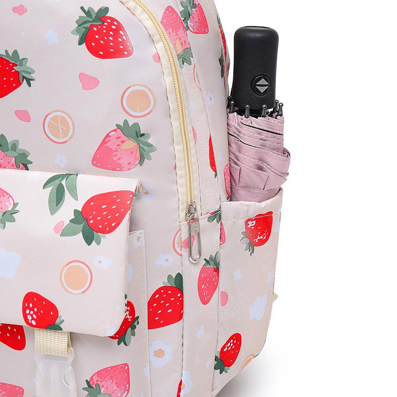 Strawberry Print Backpack Set Student Three-Piece Schoolbag Women's Large Capacity Water-Repellent Graffiti Backpack