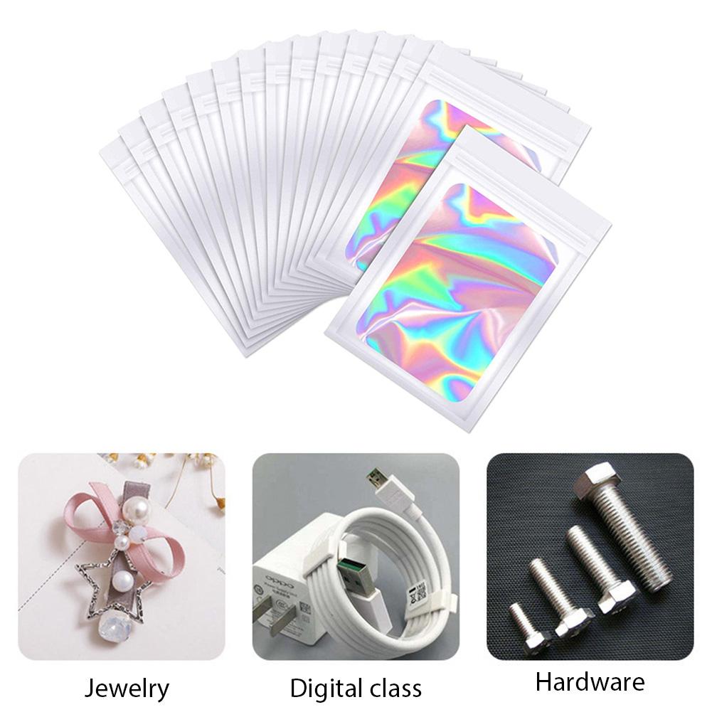 100pcs Packaging Pouch Bag Aluminum Foil Polyester Film Translucent Holographic Rainbow Film Sealed Bag Laser Zip Lock Bag