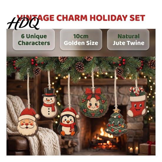 Xmas Wall Hanging Decor Wooden Christmas Santa Claus Ornament Snowman Stocking Tree Wreath Handmade Ornament Decoration 2D Farmhouse Rustic Holiday