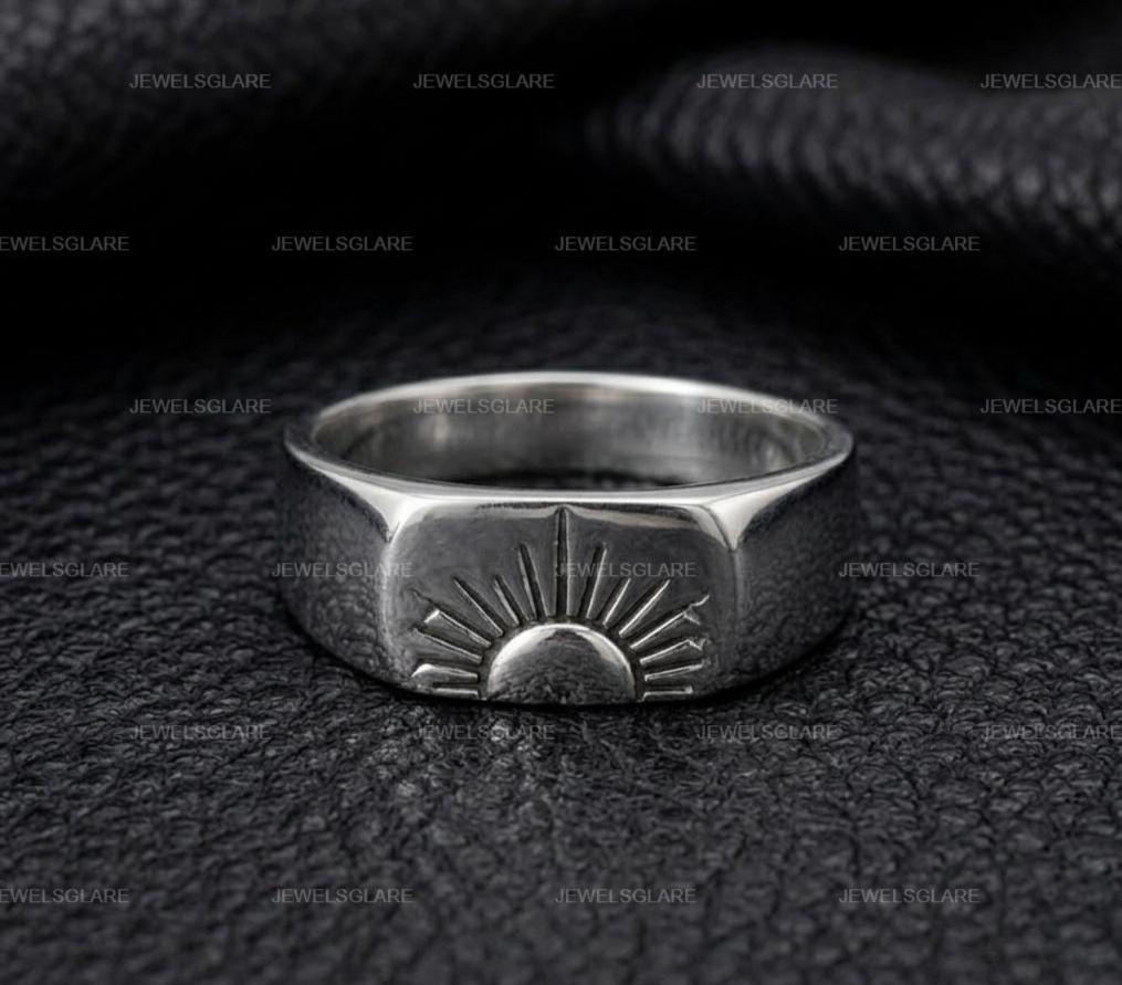 Gold Sun Signet Ring, Minimal Celestial Ring, Handmade Gold Ring, Boho Sun Jewelry, Unisex Statement Ring