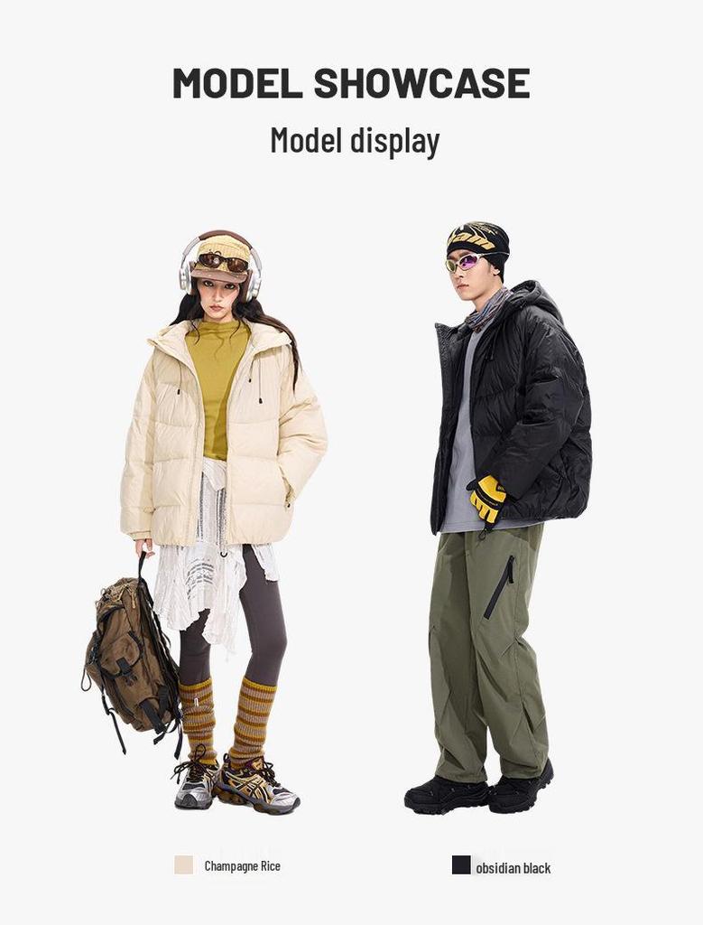 ACU Men's Japanese-Style Outdoor Windproof Down Jacket: Warm, Oversized, Hooded, Nylon, Solid Color.