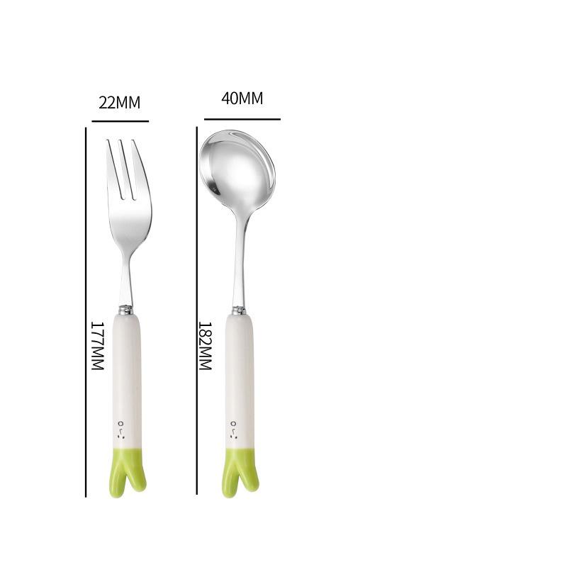 Posate Cartone Animato Cipollotto Cucchiaio Forchetta Portatile Tavola da Pranzo Acciaio Inossidabile Stoviglie da Viaggio Accessori da Cucina