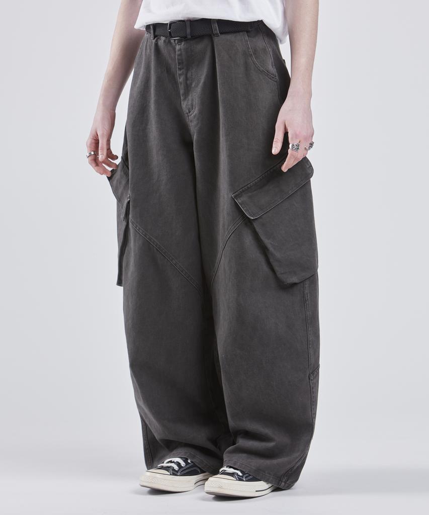 VTWO Washed Wide Cargo Cotton Pants (Black)