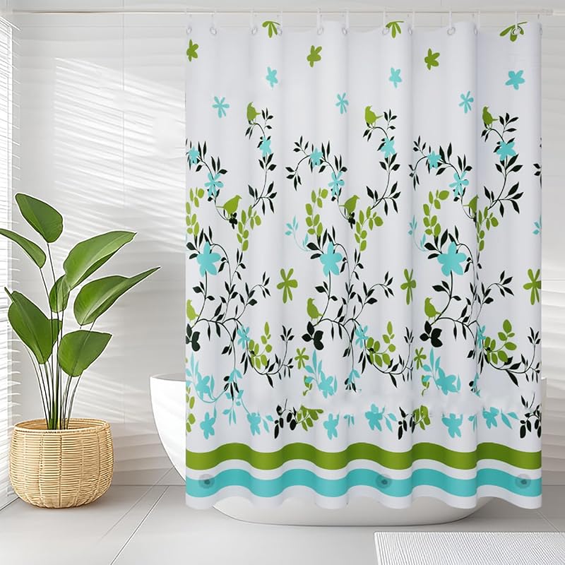 Shower Curtain Liner, 4G PEVA Green Leaf Shower Liner, Plastic Waterproof Shower Curta, 72x72 inch with Grommet Holes 3 Magnetic Weights