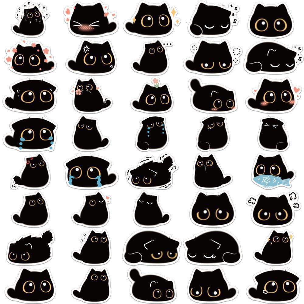 10/20/40pcs Kawaii Black Cat Graffiti Stickers Cute Cartoon Kitten Decals Water Bottle Notebook Phone Graffiti Sticker Kids Toy