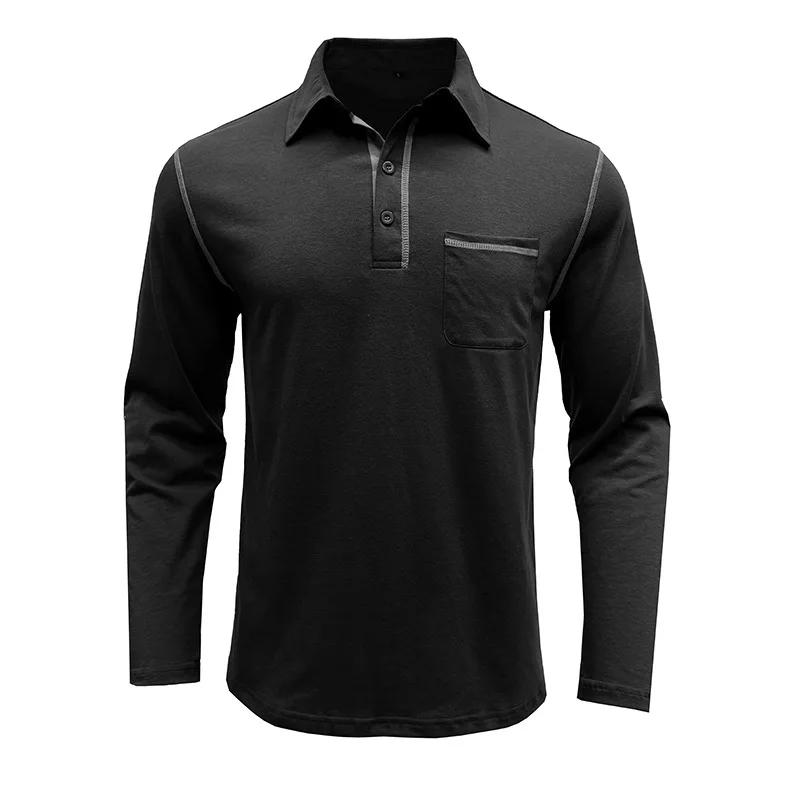 Autumn Men'S Casual T Shirts Breathable Long Sleeve Polo Shirt Mens Lapel T-Shirt American Color-Blocking Tops Tee