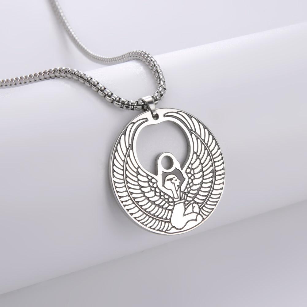 Dawapara Egyptian Mother Goddess Isis Amulet Pendants Hollow Vintage Talisman Necklace Stainless Steel Jewelry