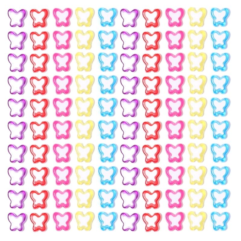 Pack of 100 Waterproof Loose Spacer Bead Acrylic Heart/Flower/Butterfly Shaped Beads Creative Jewelry Accessories