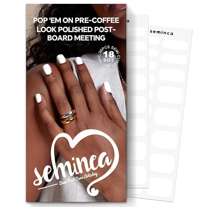 Semi Cured Gel Nail Strips-Burgundy Press on Nails with Glitter Classic White Base with Maroon Sparkle Lines, Semi Cured Gel Nail Stickers(Burgundy) белый