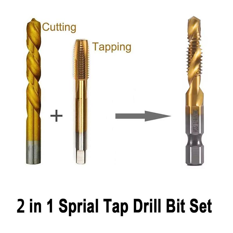 12-teiliges zusammengesetztes Gewindebohrer-Bit-Set M3/4/5/6/8/10 Sechskant-Spiralhahn-Senkerbohrer, weiches Metall, Gewindeschneiden, Anfasen, Verlängerungsstangen-Werkzeug