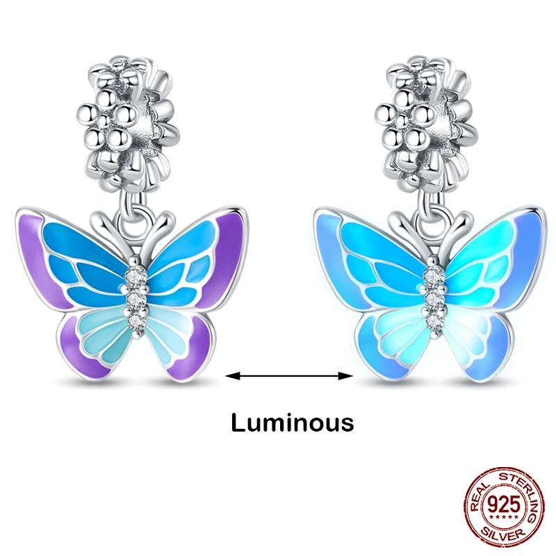 Copper Metal Blue Murano Bead Component Pansy Flower Dangle Charm Bead Component Compatible With Authentic Original Brand Bracelet High Quality Fine