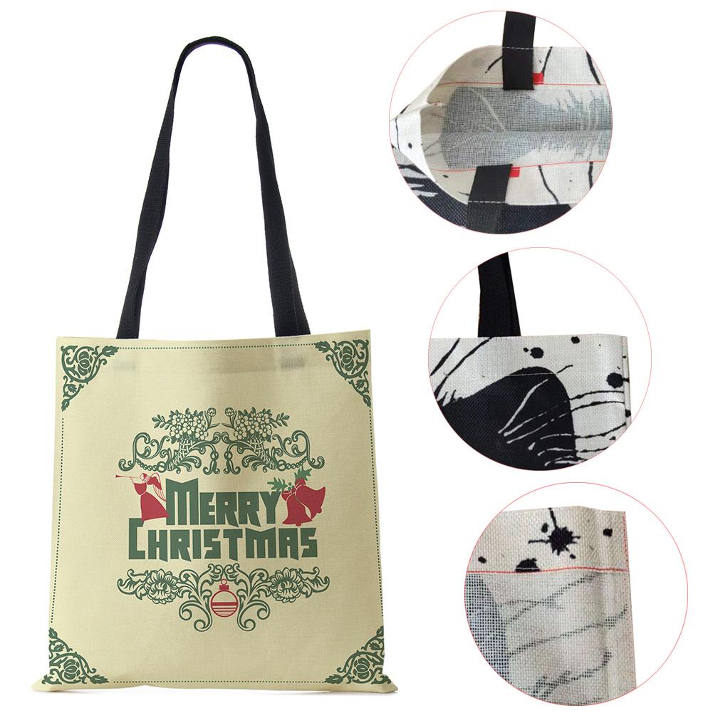 Christmas Snowman Hat Canvas Shopper Bag Merry Christmas Tree Reusable Shoulder Bag Large Capacity Folding Storage Tote Handbag CLE