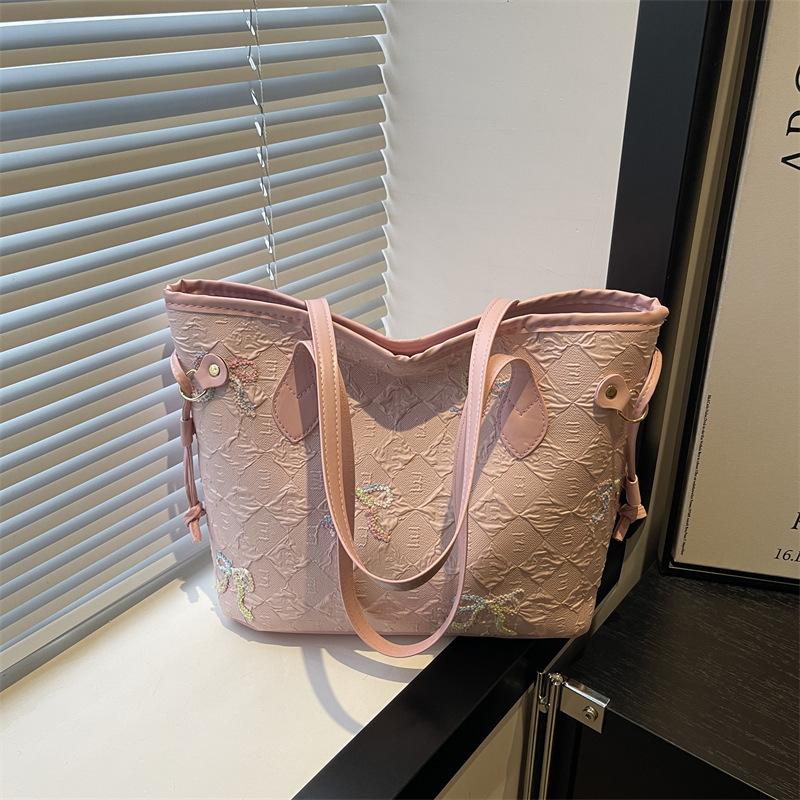 Student Class Cloth Bag Bag Women's 2025 New Shoulder Underarm Bag Striped Large Capacity Commuter Casual Tote Bag