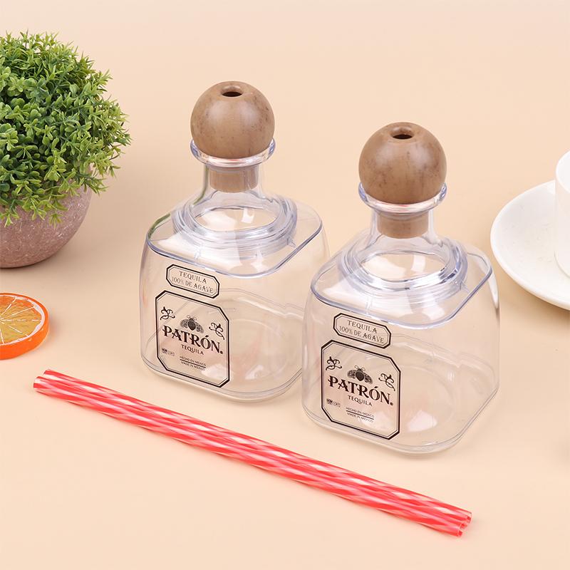 375Ml Mini Tequila Bottles Acrylic Reusable Cups With Straw Hole Small Patron Bottles Empty For Drinking