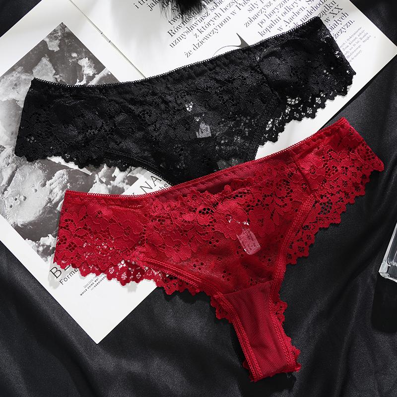Women's Sexy Lace Floral Hollow Out Low-Rise Briefs Temptation Underwear High Quality Transparent Panties