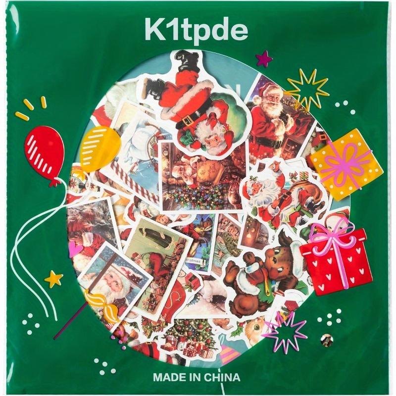 50Pcs Retro Christmas Vinyl Stickers Waterproof Stickers Set Santa Claus Snowman Theme