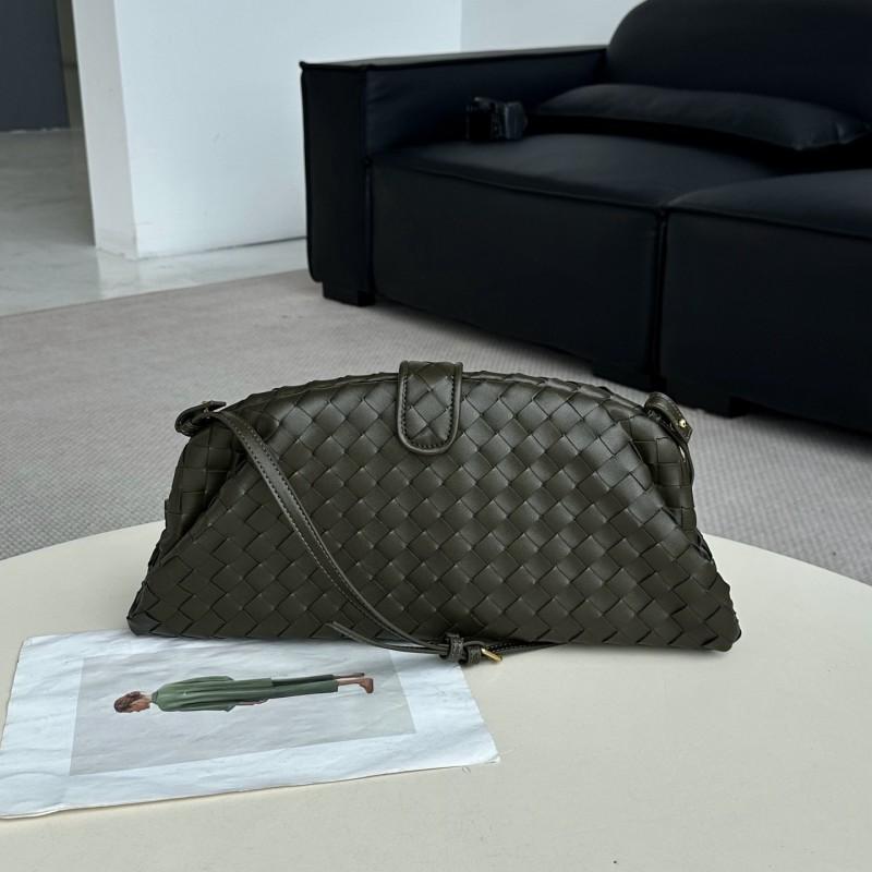 Womens Genuine Leather Cloud Shell Bag Large Capacity Woven Shoulder Clutch Evening