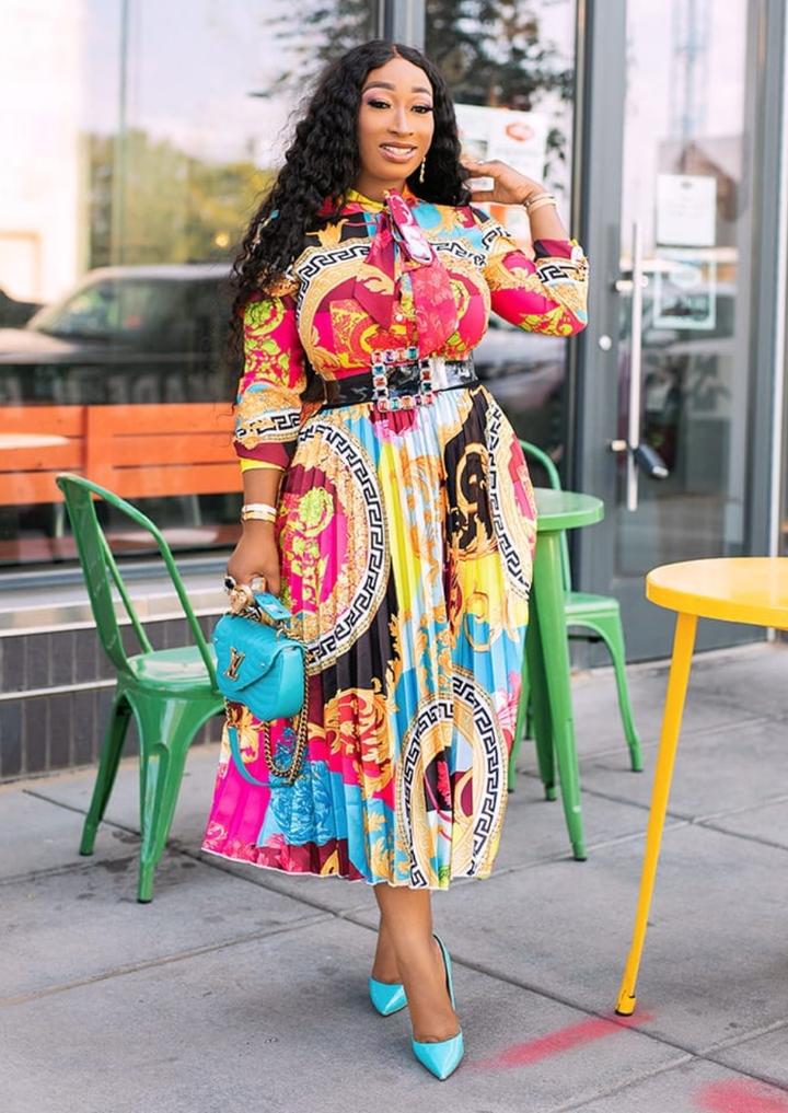 

Spring and summer new wish dress large size women s clothing literary printing pleated seven-quarter sleeve long XXXL