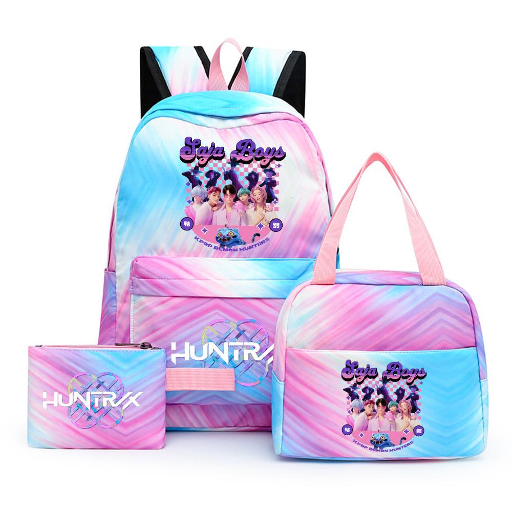 3 st/set Anime Söt Kpop Tryckt Ryggsäck med Matlåda Pennfodral för Tonårsflicka Pojke Bokväska Stor Kapacitet vattentät Resväska Barnpresent