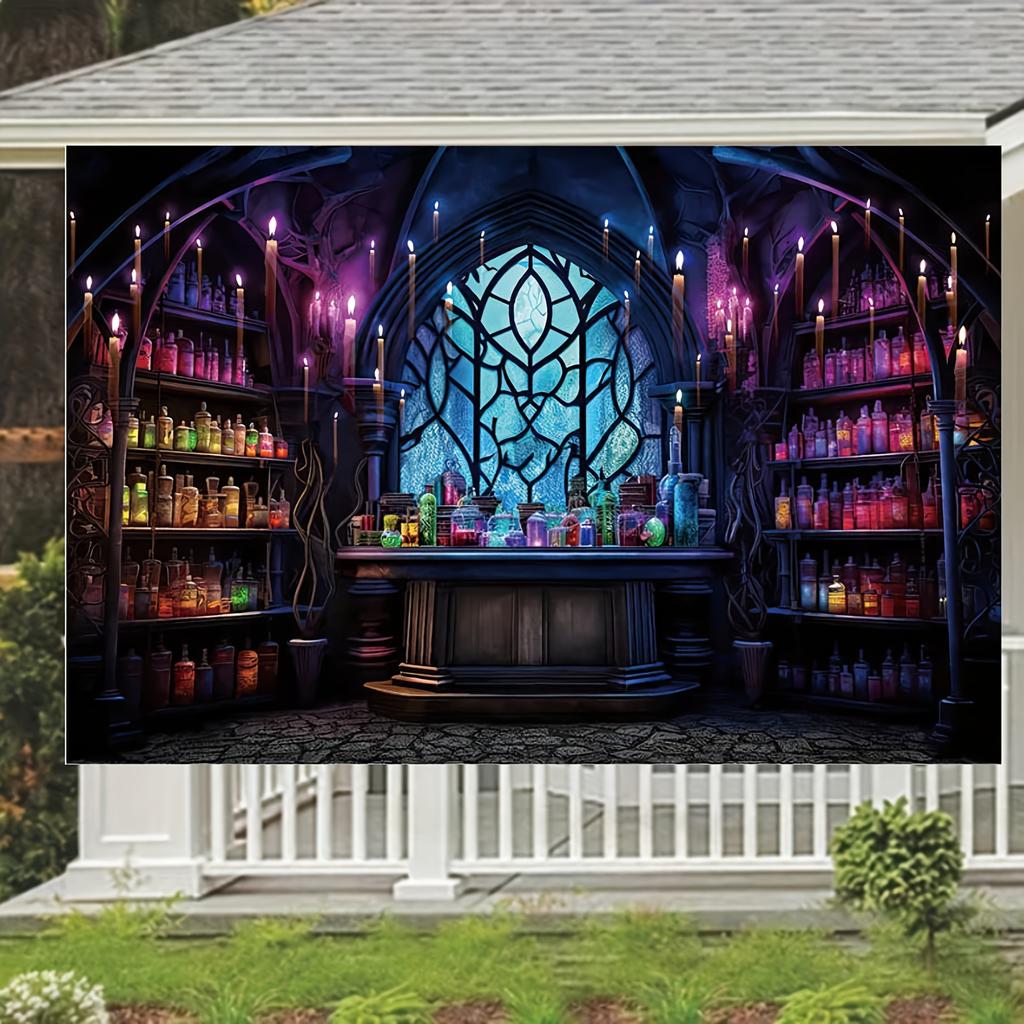 1pc 2D Flat Halloween Theme Banner Background Cloth, Retro Castle Design, Halloween Decoration, No Power Required——sjs