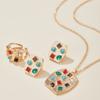 New  Jewelry Set with Colorful Inlaid Zirconia Pendant Necklace Earrings Ring Holiday Party Accessories 3pcs/set